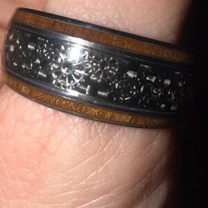 Men's Black and Brown Gear Design Ring Tungsten carbide